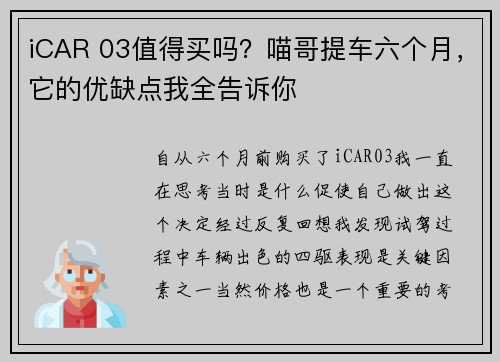 iCAR 03值得买吗？喵哥提车六个月，它的优缺点我全告诉你