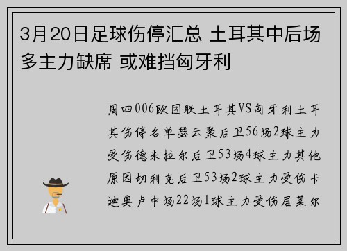 3月20日足球伤停汇总 土耳其中后场多主力缺席 或难挡匈牙利